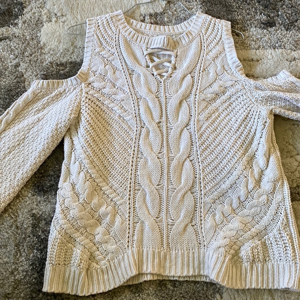 Aeropostale Open Shoulder white/beige Sweater